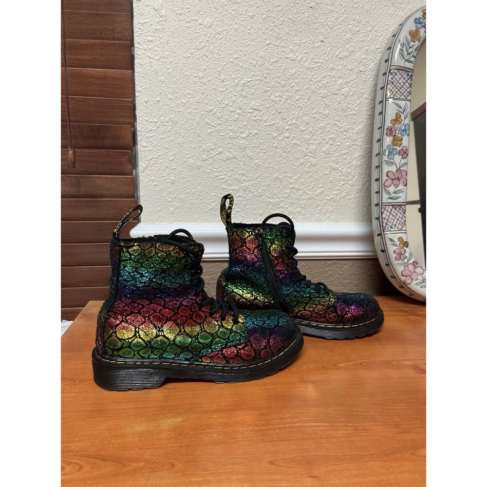 Dr. Martens Pascal J Boots Size 3 –Metallic Croc Black Suede Rainbow Combat Boot